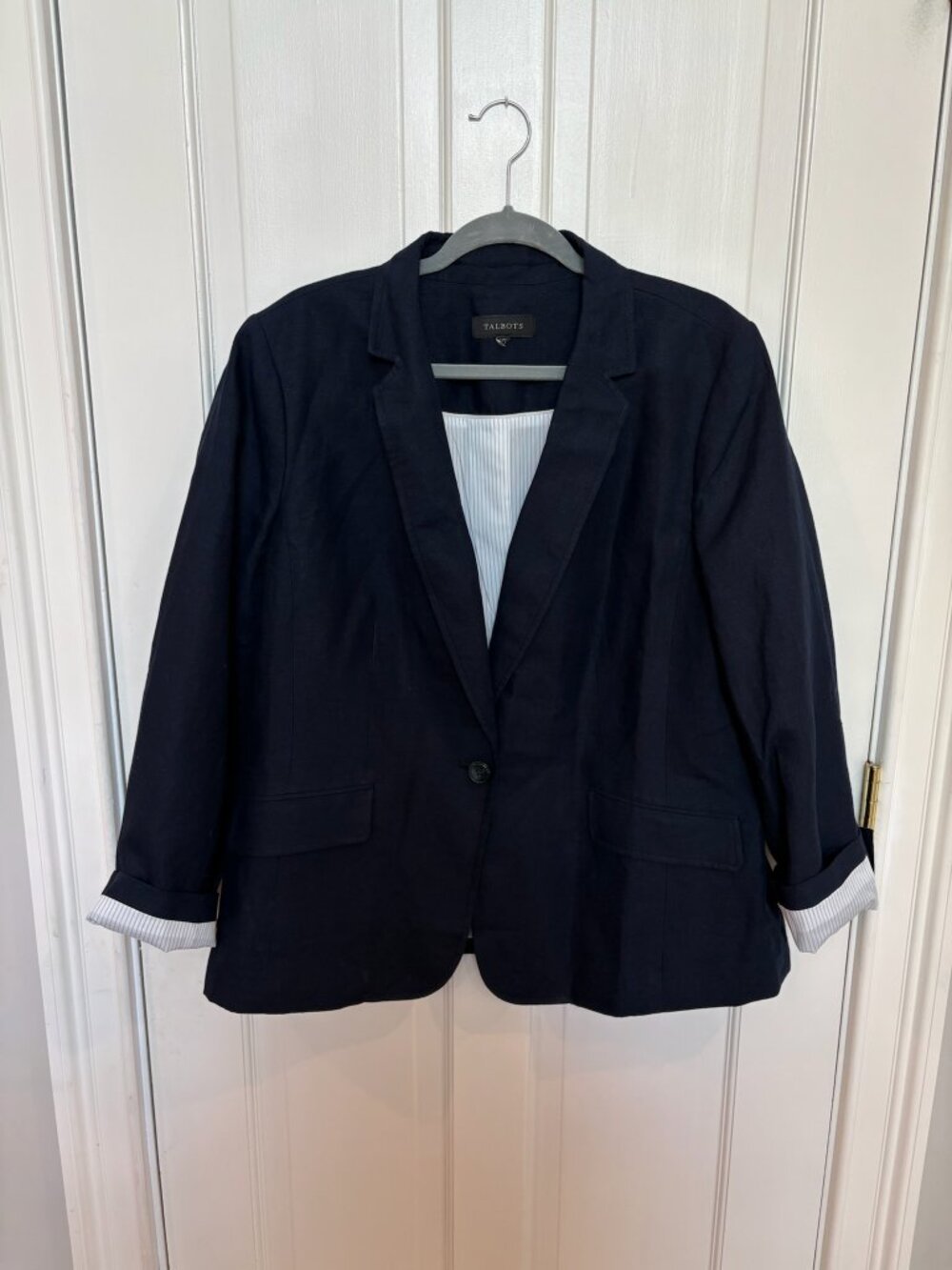 Talbots, Classic Linen Blazer, Navy, Size 14